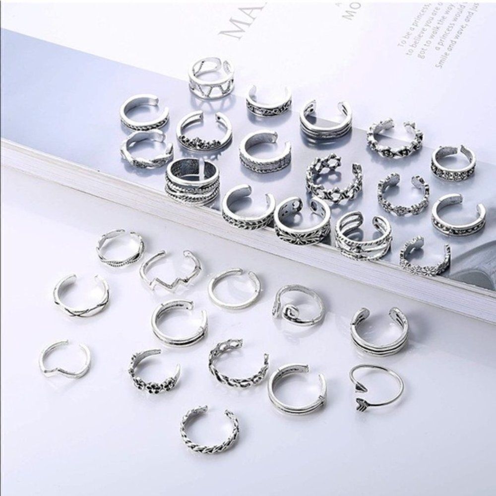 Silver Boho Adjustable Open Toe Rings - Set of 30 - Picture 7 of 10